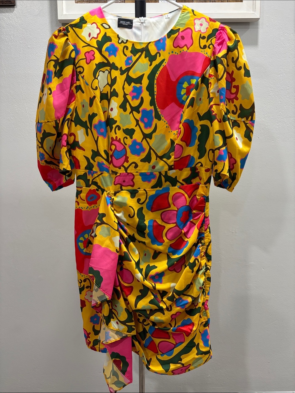 Vibrant Yellow Floral Puff-Sleeve Mini Dress
